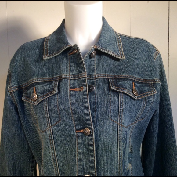 Adolfo Jeans women’s Jean Jacket Size Medium embellished denim jacket - Picture 2 of 11